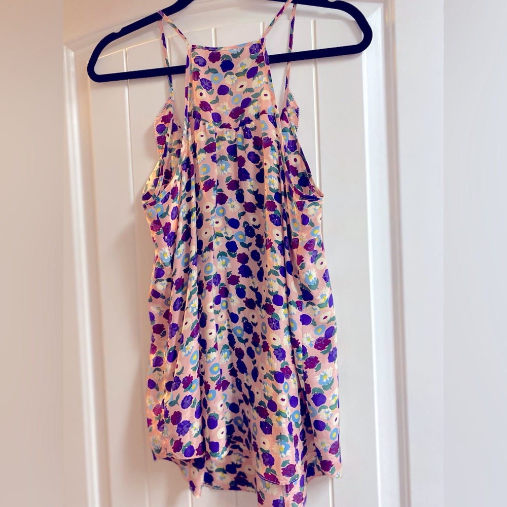 REBECCA TAYLOR Floral Ruffle Front Silk Cami Sz 10 - Picture 2 of 7